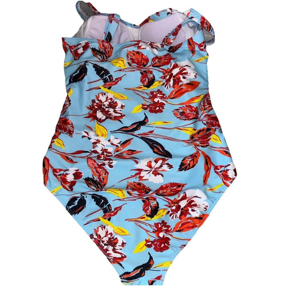 Ekouaer Womens 1 Piece Floral &‎ Blue Swimsuit Medium Beach Resort Cruise Modest